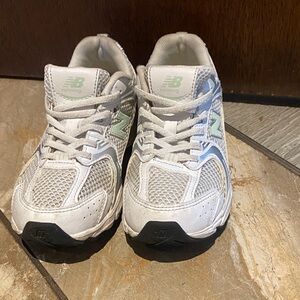 New Balance Kids White Sneakers with Mint Accents